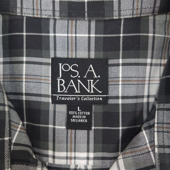 Jos A Bank Traveler Button Down Shirt Mens Large Olive Green Plaid Long Sleeve - Picture 7 of 15